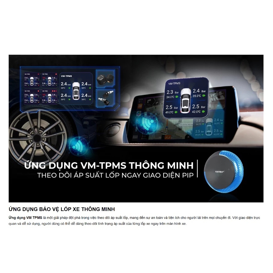 Cảm Biến Áp Suất Lốp Vietmap BT10 Bluetooth 5.0 Kết nối Android Box / Màn Hình Android / Điện Thoại
