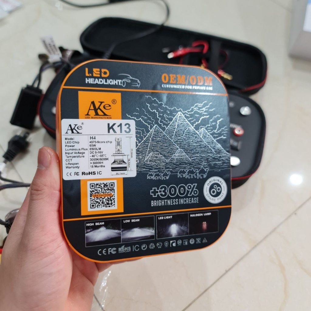 Đèn LED Ô Tô Cao Cấp AKE K13 Siêu Sáng 2 Nhiệt Màu 3000K/6000K Chân H1 H3 H4 H7 H11 9005 9006 9012