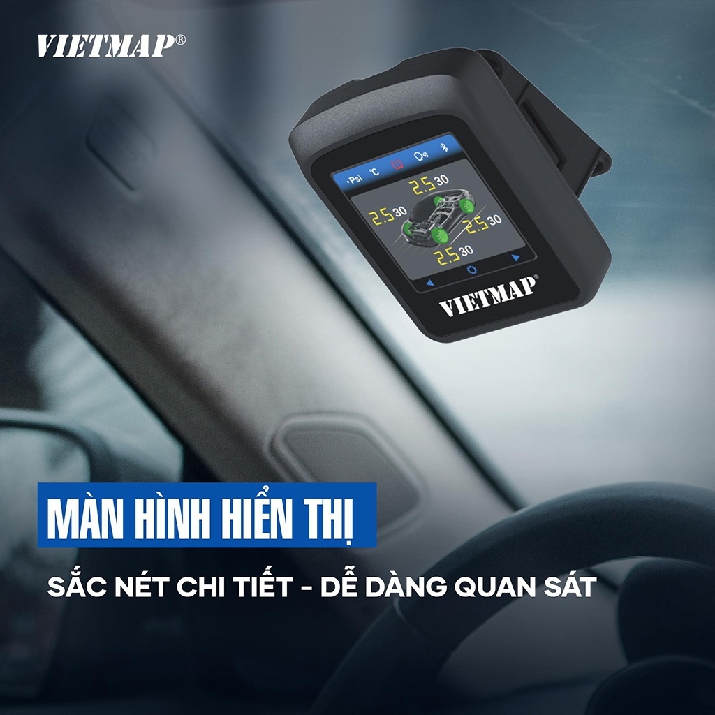 Cảm Biến Áp Suất Lốp TPMS Vietmap TW50 Cảnh Báo Tiếng Việt, Kết Nối Điện Thoại, Màn Hình Android