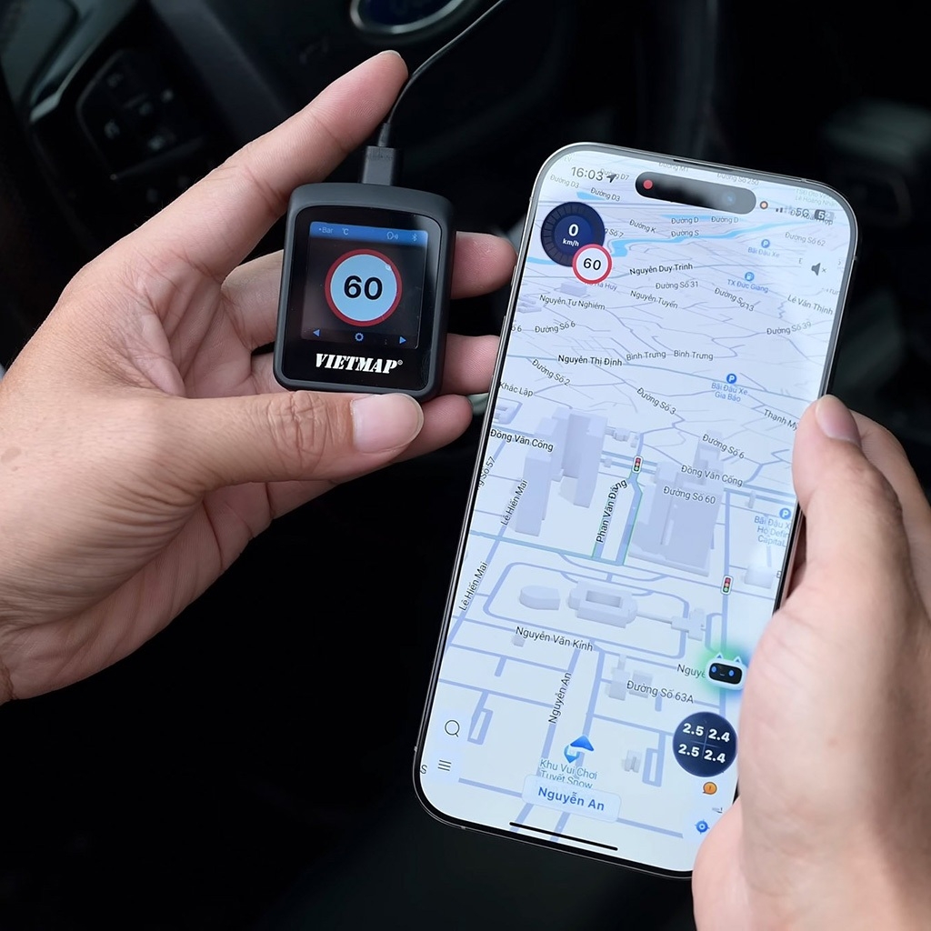 Cảm Biến Áp Suất Lốp TPMS Vietmap TW50 Cảnh Báo Tiếng Việt, Kết Nối Điện Thoại, Màn Hình Android