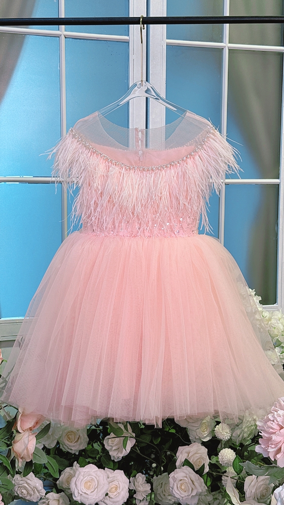 Váy Công Chúa Cao Cấp Dự Tiệc Hồng Pastel Yêu Kiều Cho Bé