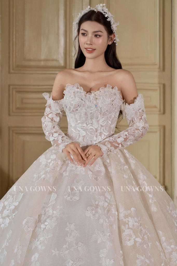 VÁY CƯỚI THIẾT KẾ 2IN1 CAO CẤP MÀU ÁNH HỒNG NGỌT NGÀO VÀ ẤN TƯỢNG