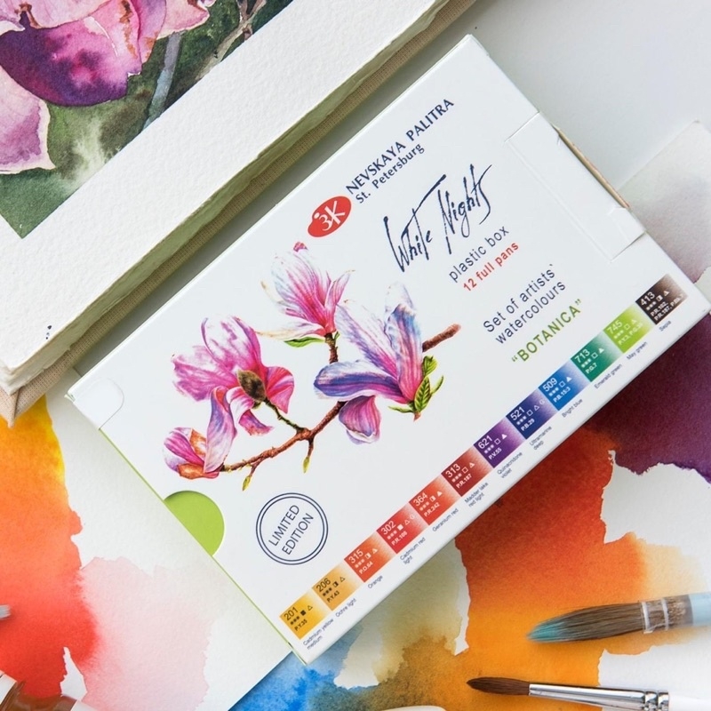 Màu nước nén White Nights JSC Nga 12 limited, 24 màu, 36 màu dạng pan nén hộp nhựa hạng họa sĩ chuyên nghiệp