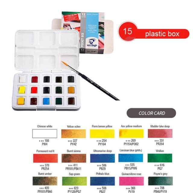 Set màu nước nén Vangogh hãng Royal Talens 12 nhũ 15 24 36 màu