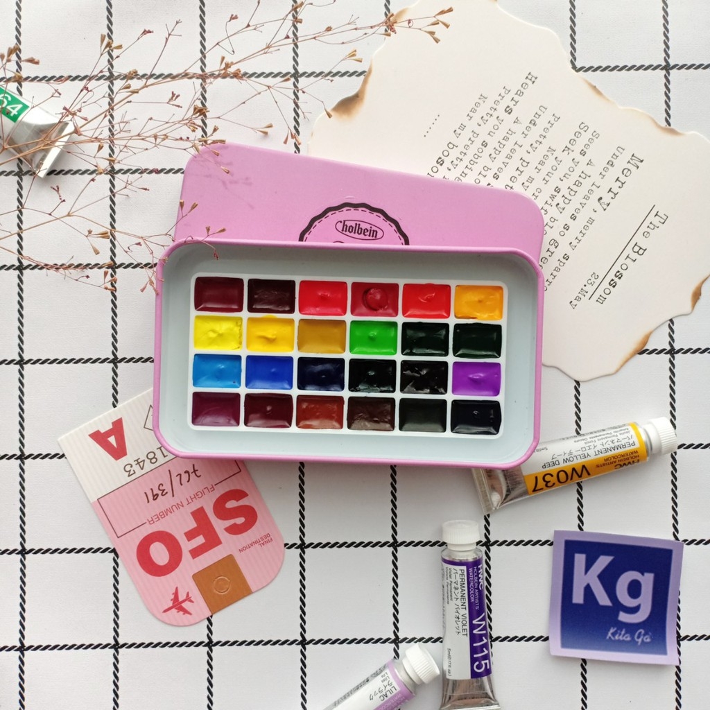 Màu nước Holbein Pocket set đặc biệt 12 Nanakami Yufushi Lemon Shigure Higuchi 24 Botanical 48 mix