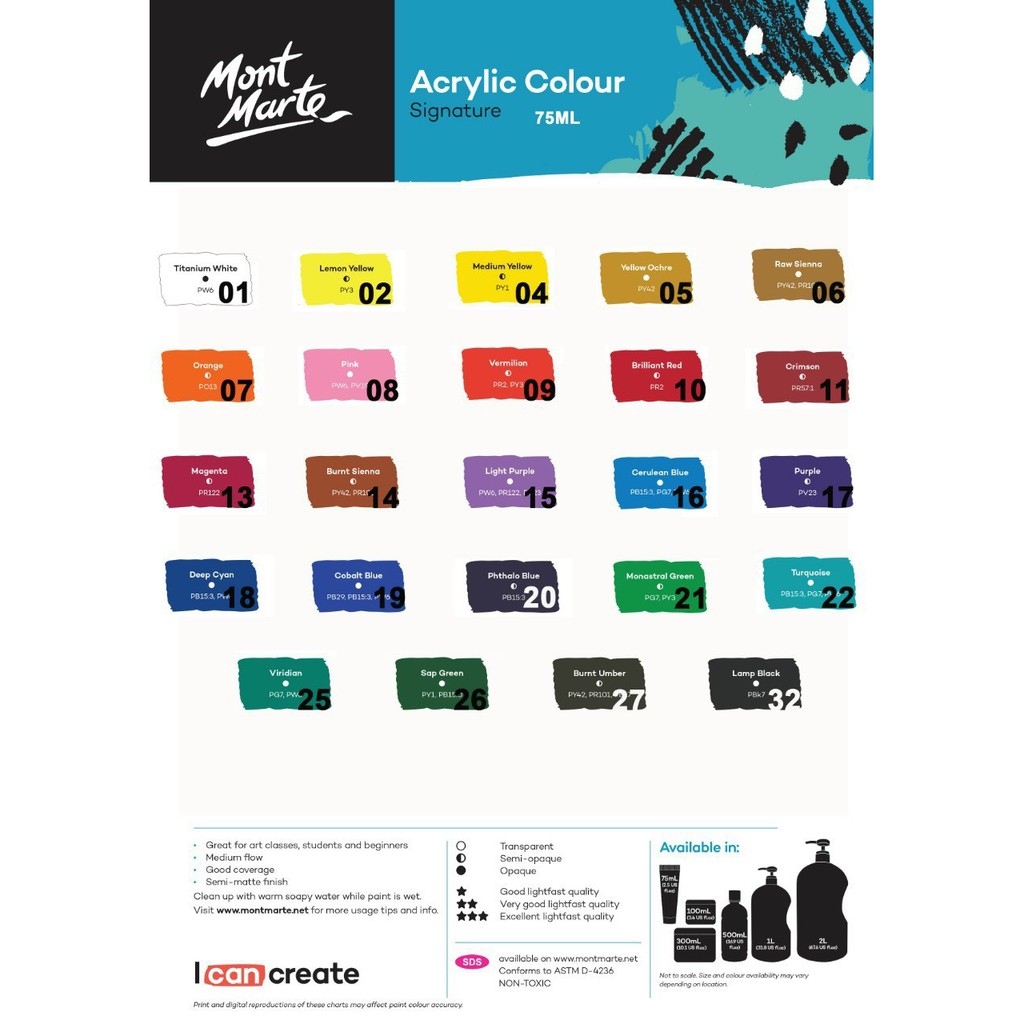 Màu Acrylic Mont Marte dạng tuýp 75ml