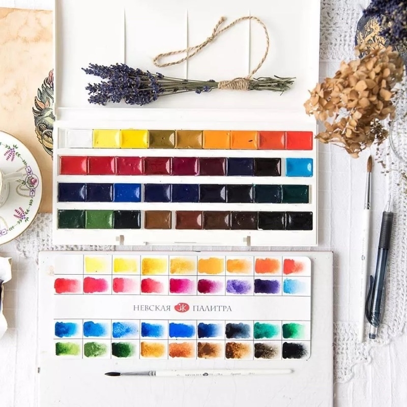 Màu nước nén White Nights JSC Nga 12 limited, 24 màu, 36 màu dạng pan nén hộp nhựa hạng họa sĩ chuyên nghiệp