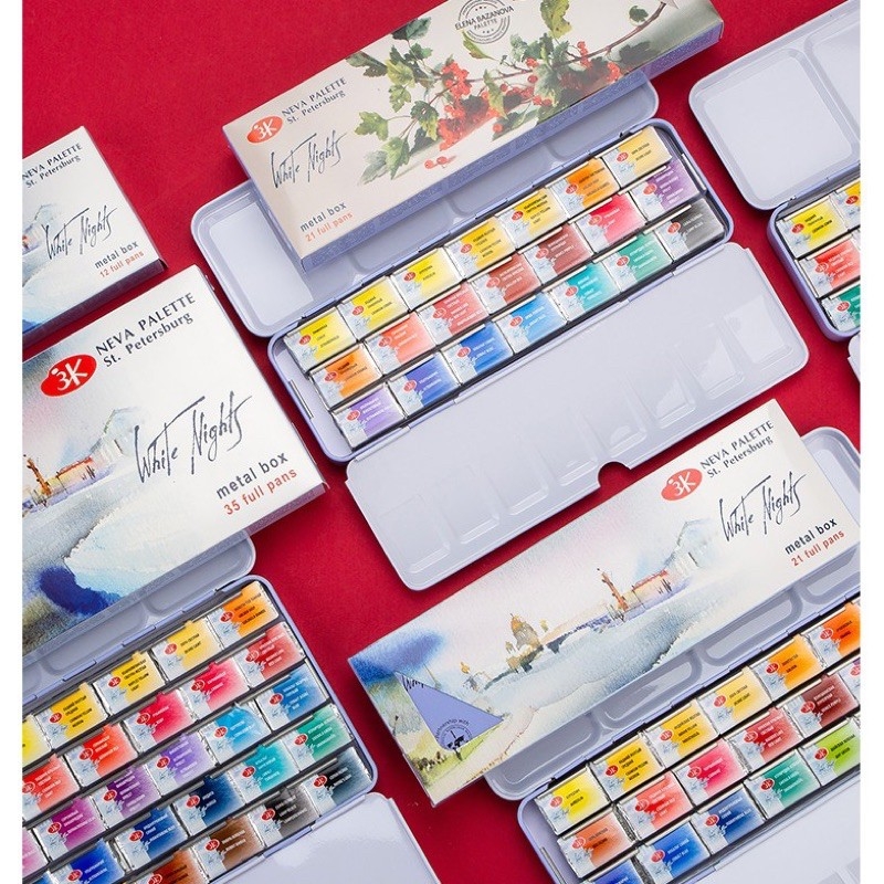 Màu nước nén White Nights JSC Nga 12 limited, 24 màu, 36 màu dạng pan nén hộp nhựa hạng họa sĩ chuyên nghiệp