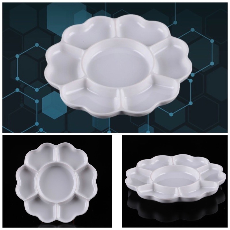 Khay pha màu Palette hoa, hình sóng & 28 ô vẽ màu nước