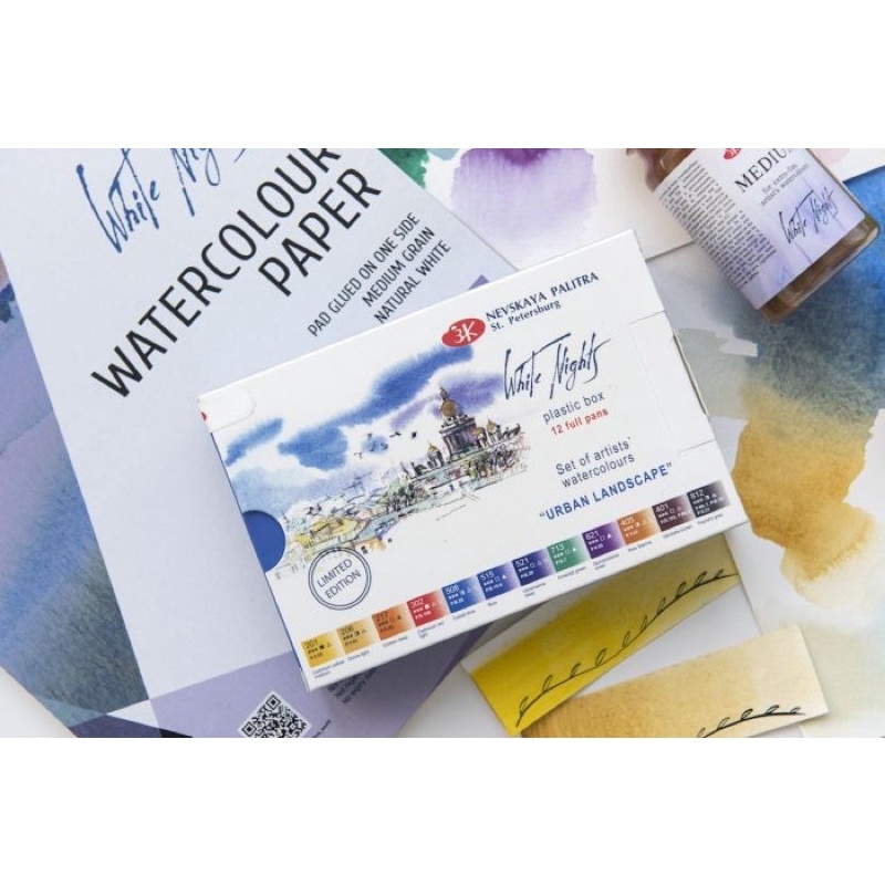 Màu nước nén White Nights JSC Nga 12 limited, 24 màu, 36 màu dạng pan nén hộp nhựa hạng họa sĩ chuyên nghiệp