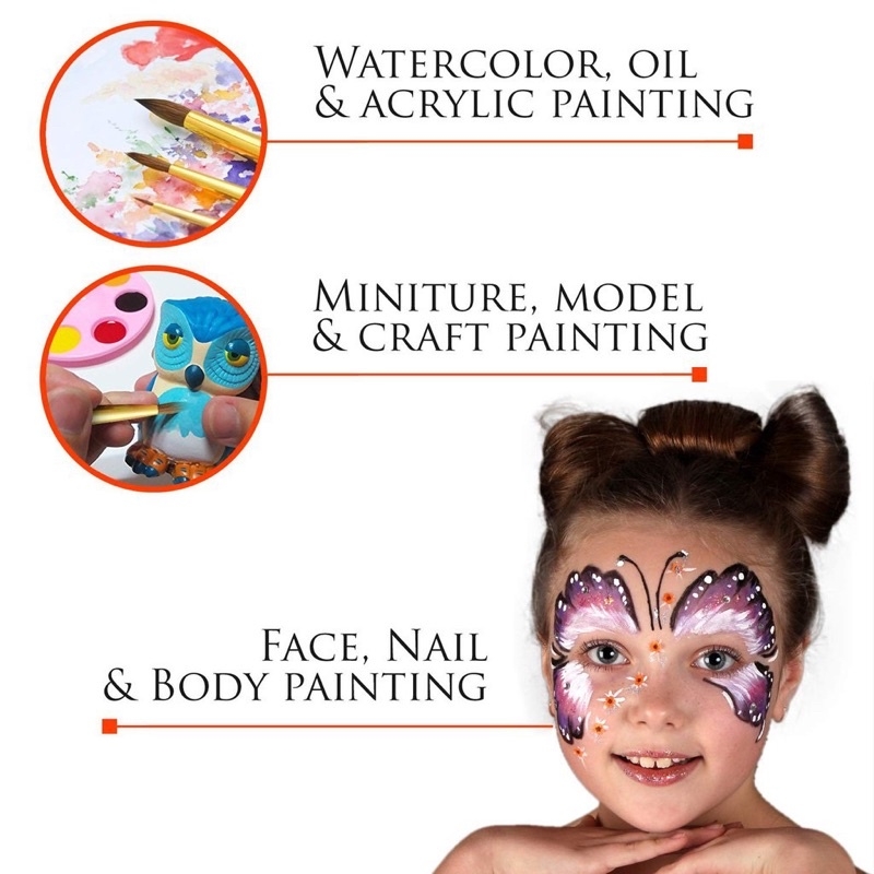 Bộ 12 cọ vẽ mỹ thuật vẽ màu nước, màu bột, gouache sơn dầu, vẽ mặt hóa trang...