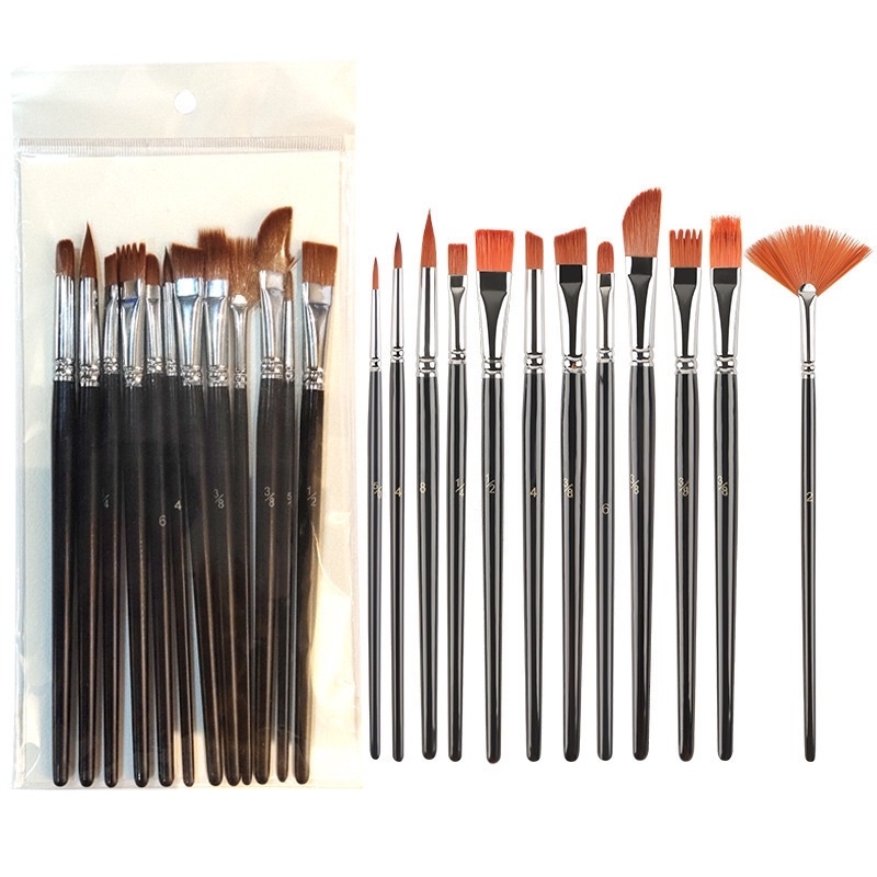 Bộ 12 cọ vẽ mỹ thuật vẽ màu nước, màu bột, gouache sơn dầu, vẽ mặt hóa trang...