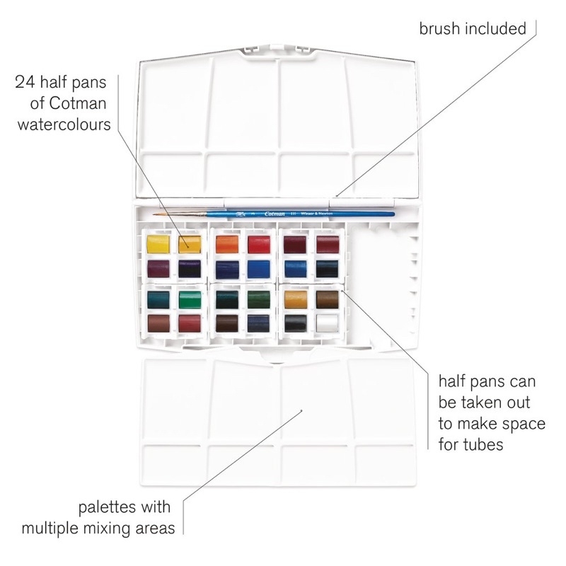 Set màu Winsor & Newton Cotman 24 màu kèm cọ và khay pha màu