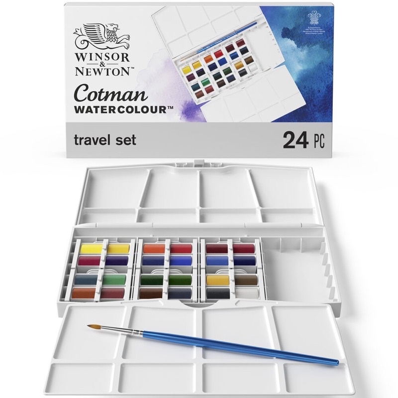 Set màu Winsor & Newton Cotman 24 màu kèm cọ và khay pha màu