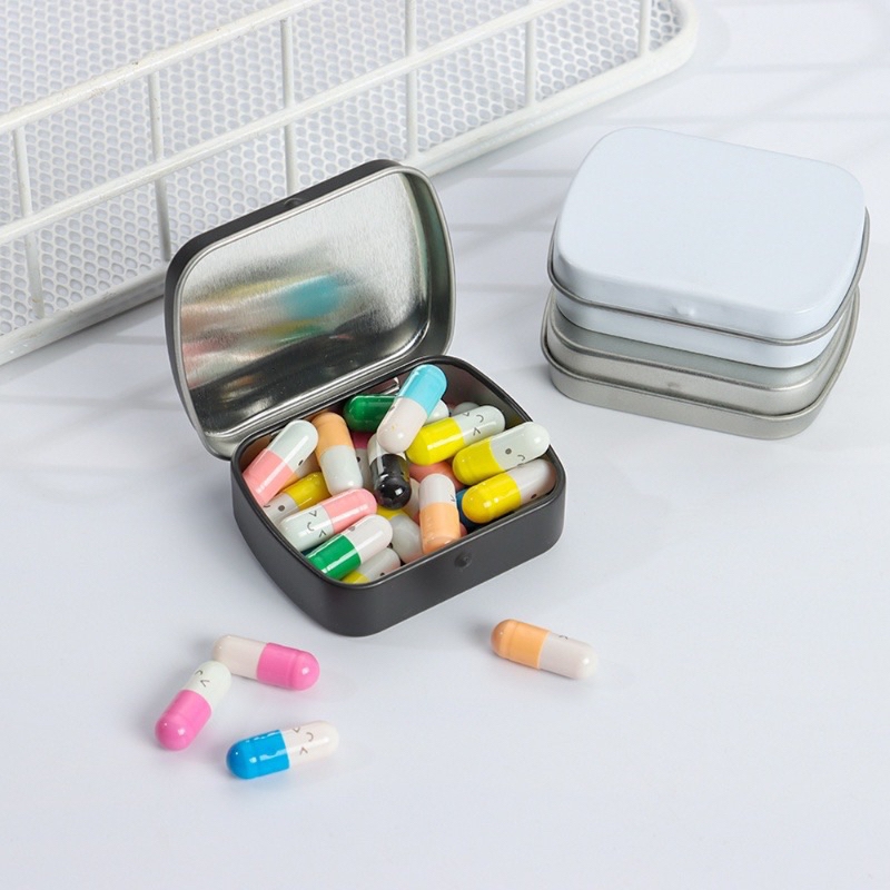 Hộp thiếc mini nhỏ Trắng Đen hoạ tiết đựng pan màu đựng đồ đa năng