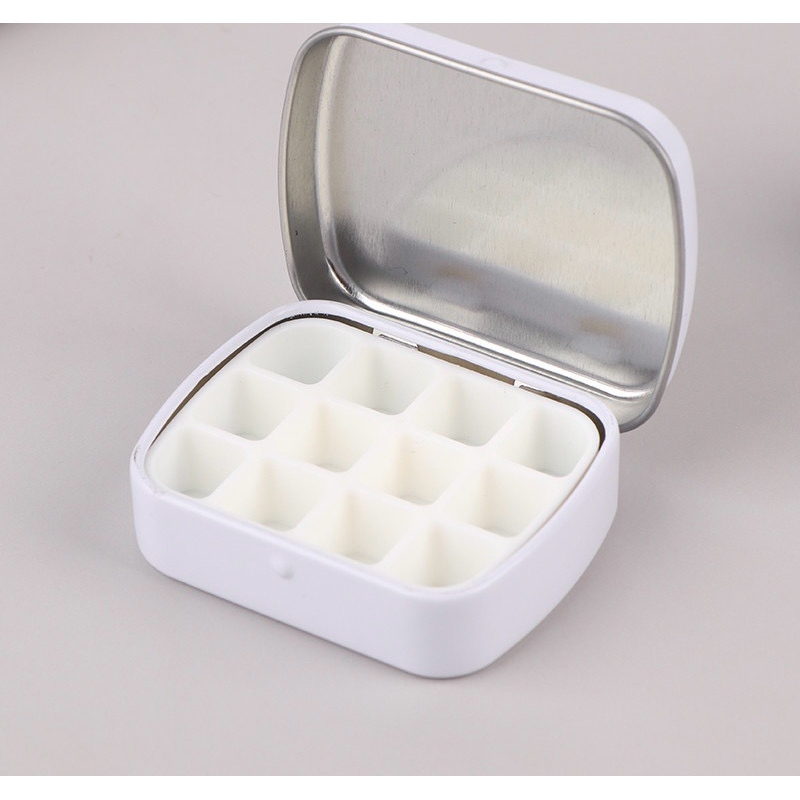 Hộp thiếc mini nhỏ Trắng Đen hoạ tiết đựng pan màu đựng đồ đa năng