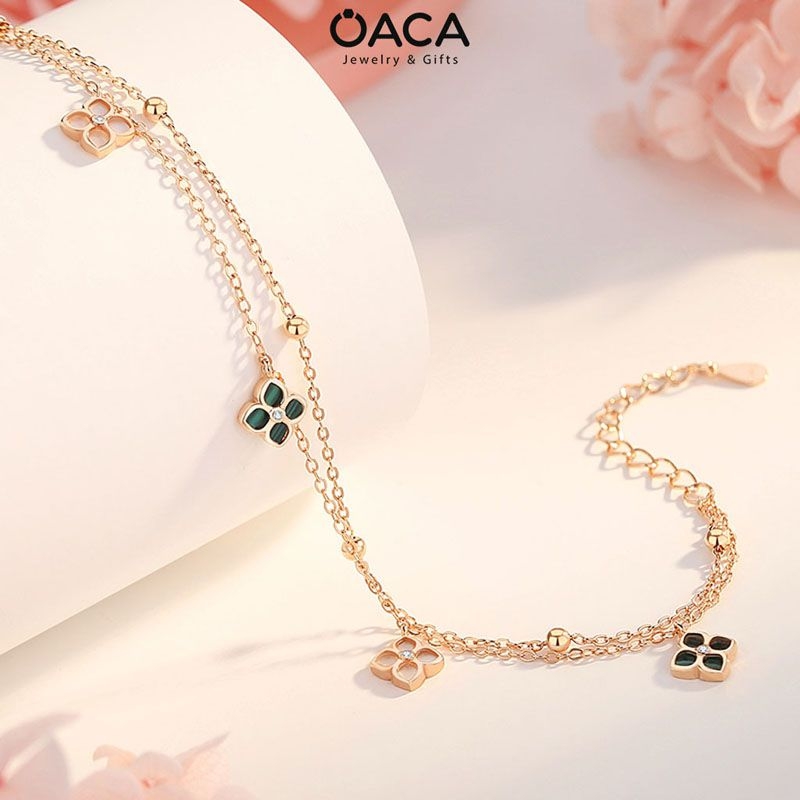 Lắc tay cỏ bốn lá may mắn bạc 925 mạ vàng