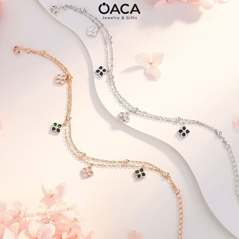 Lắc tay cỏ bốn lá may mắn bạc 925 mạ vàng