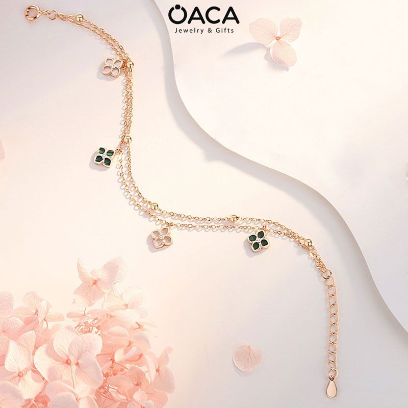 Lắc tay cỏ bốn lá may mắn bạc 925 mạ vàng