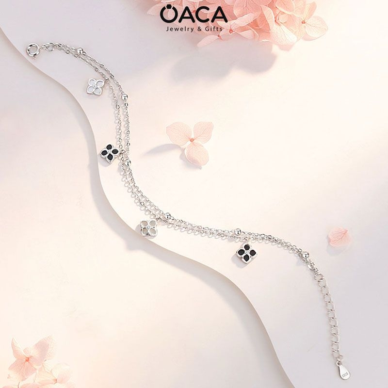 Lắc tay cỏ bốn lá may mắn bạc 925 mạ vàng