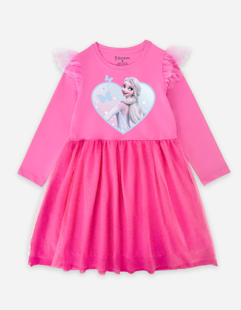 Váy bé gái tay dài Elsa phối lưới
