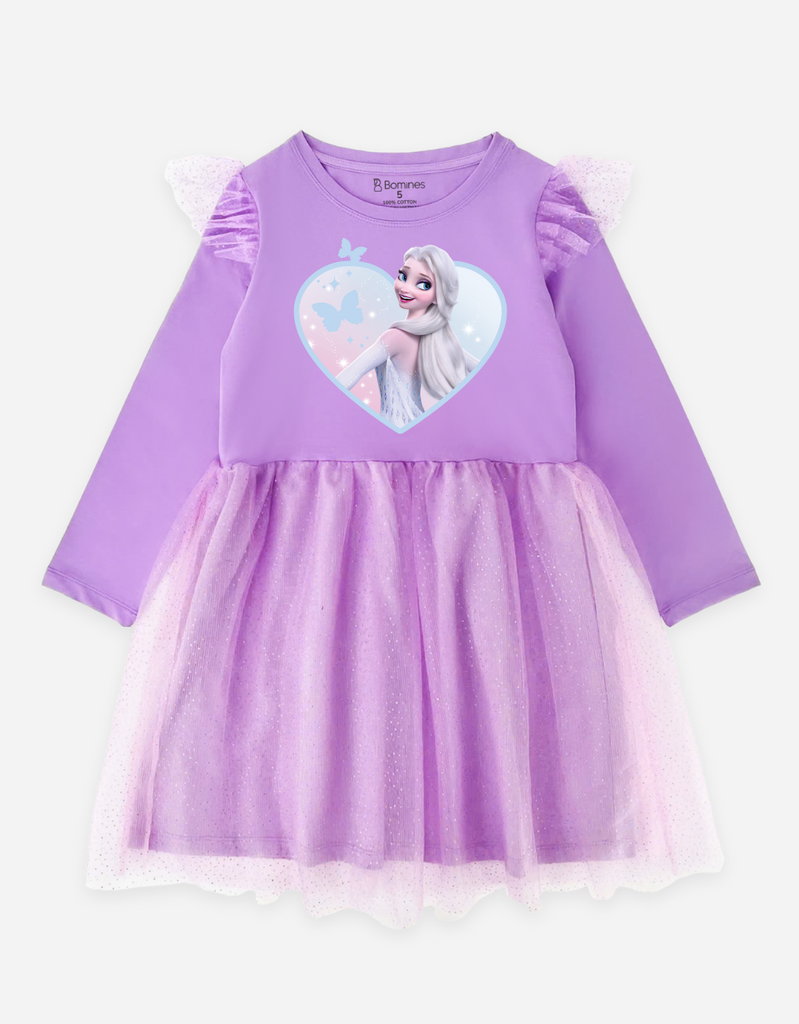 Váy bé gái tay dài Elsa phối lưới