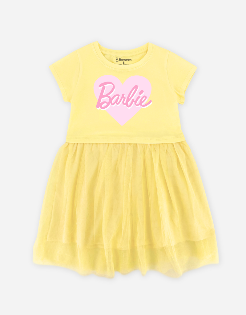 Váy bé gái tay ngắn Barbie phối lưới