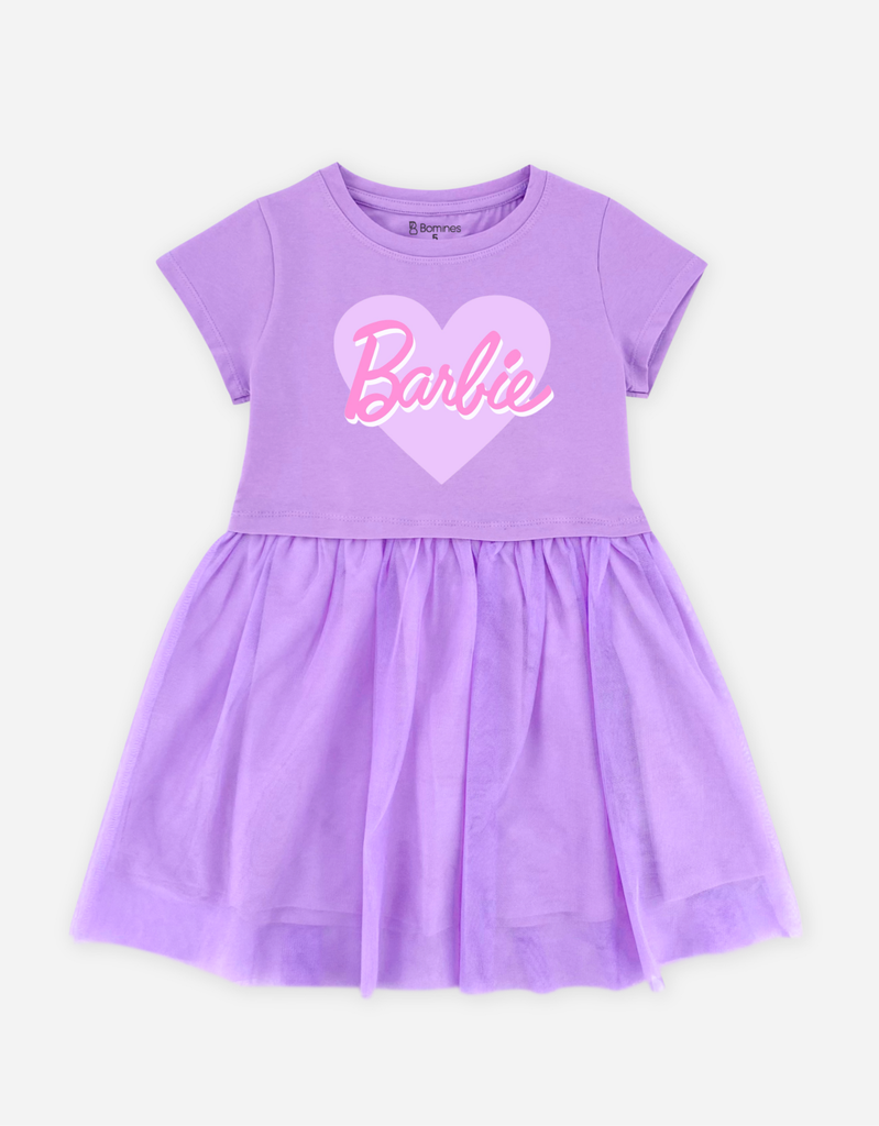 Váy bé gái tay ngắn Barbie phối lưới