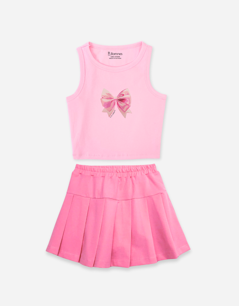 Set váy bé gái hình nơ Bomines
