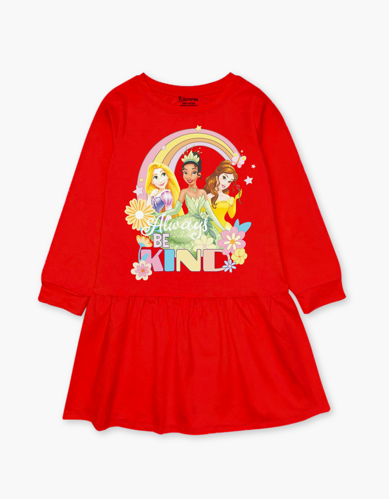 Váy bé gái tay dài mùa thu hoạ tiết công chúa