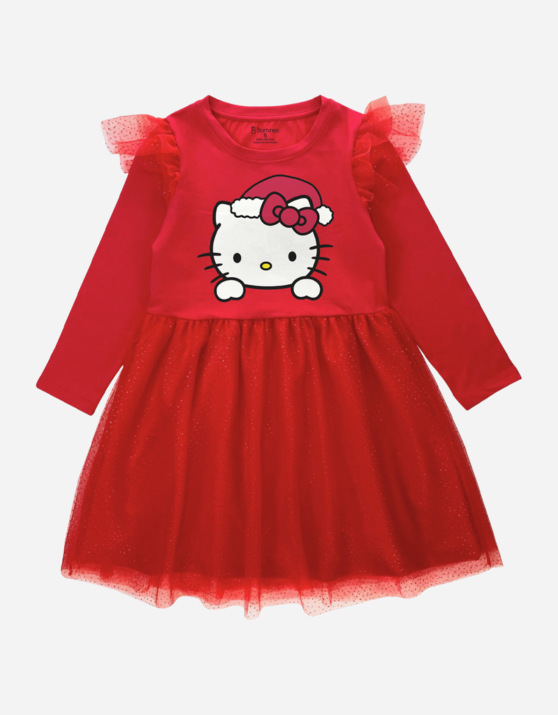 Váy Giáng sinh phối lưới tay dài