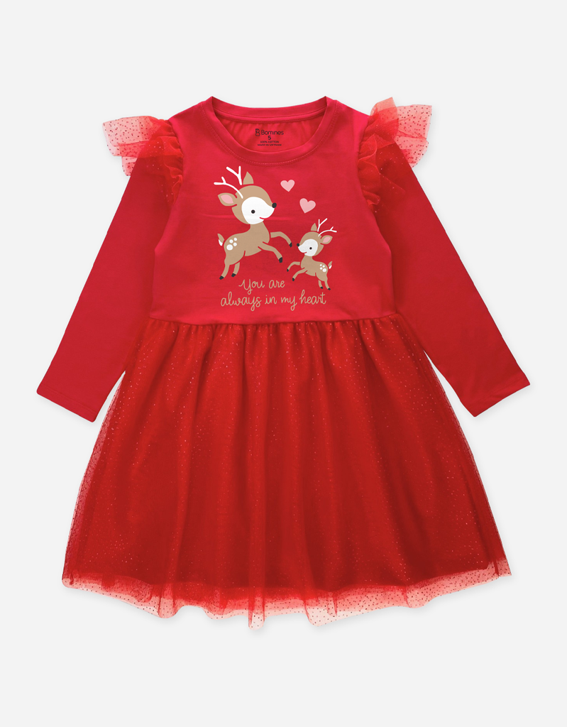 Váy Giáng sinh phối lưới tay dài