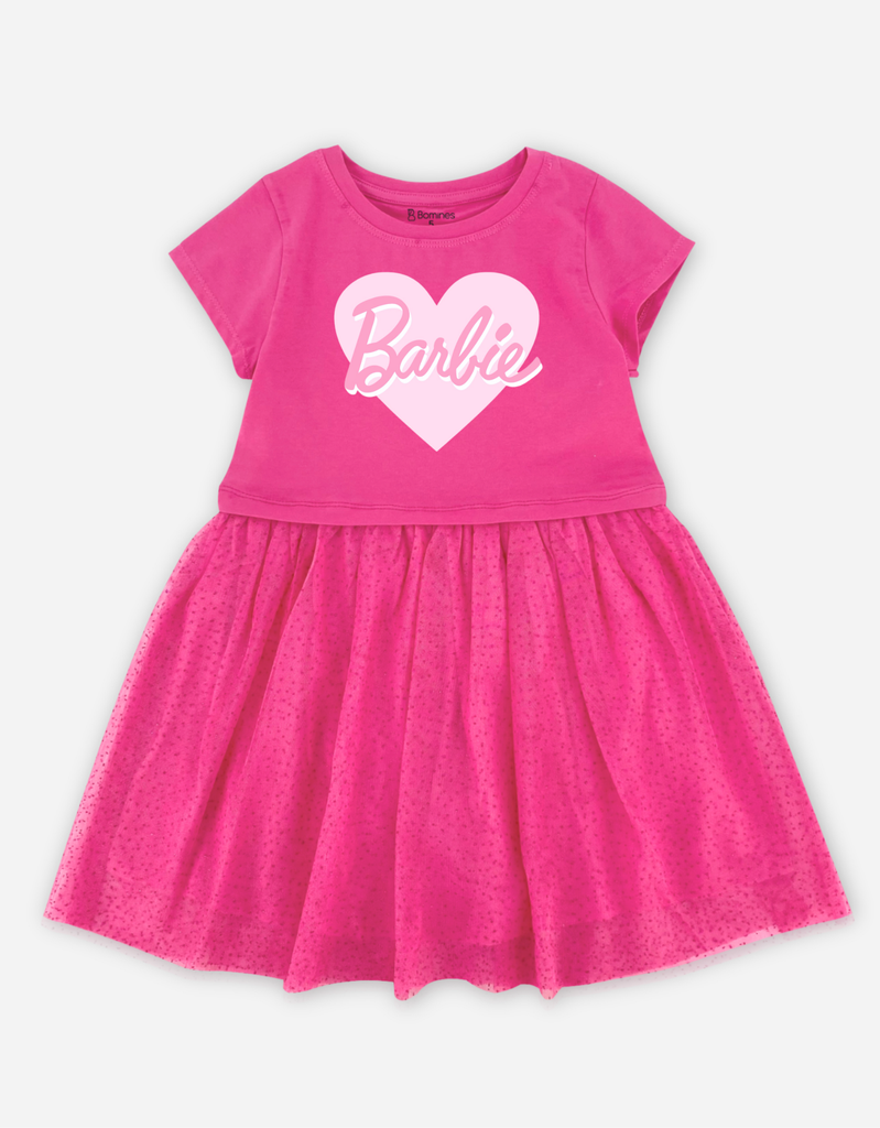 Váy bé gái tay ngắn Barbie phối lưới