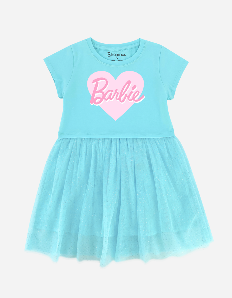 Váy bé gái tay ngắn Barbie phối lưới