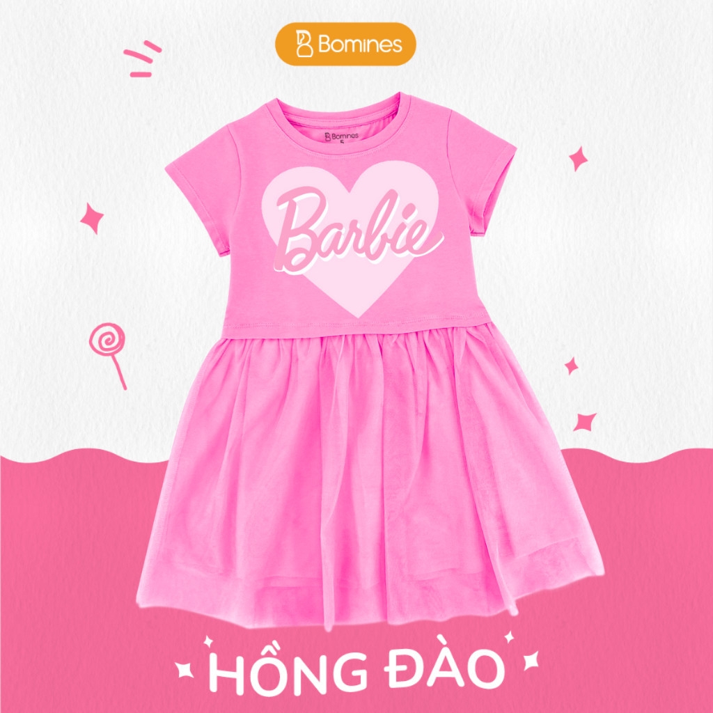 Váy bé gái tay ngắn Barbie phối lưới