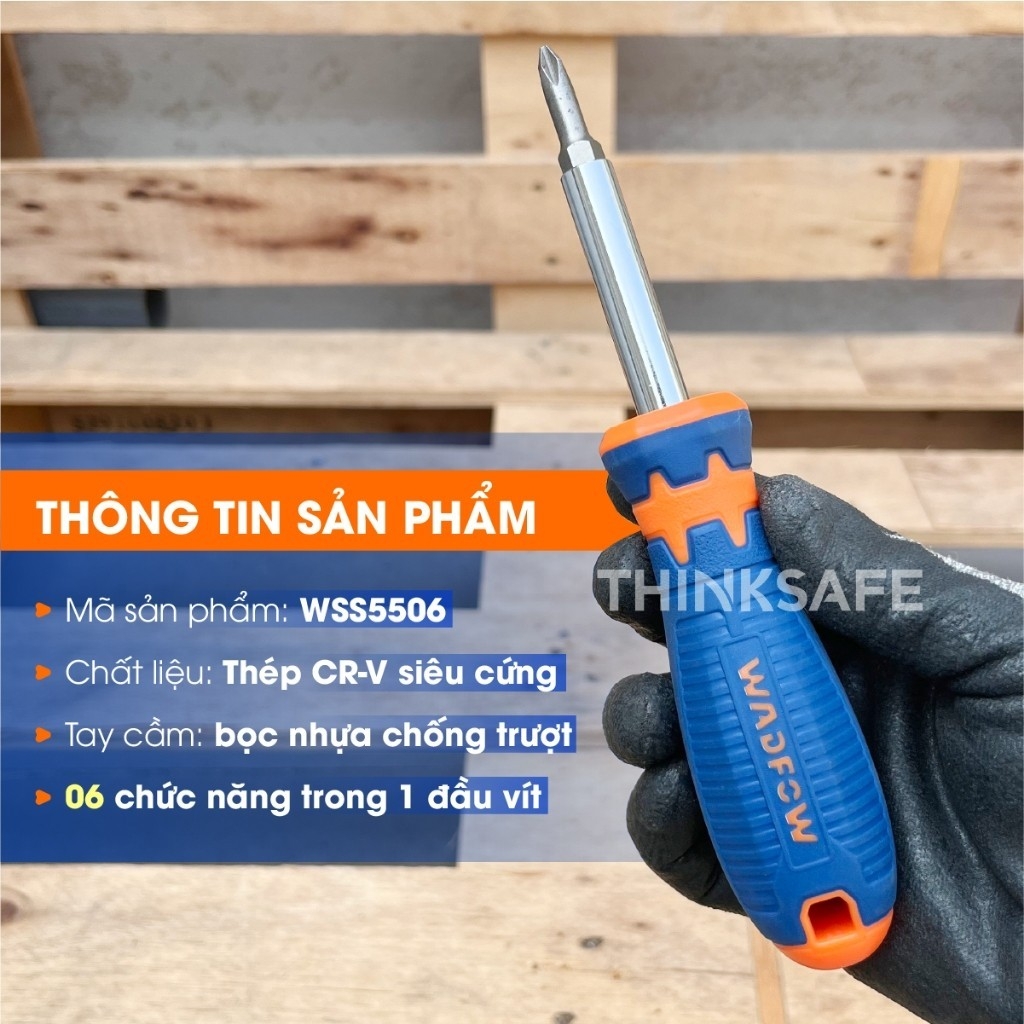 Bộ tua vít dẹp bake lục giác 6 trong 1 WADFOW WSS5506 6 chức năng trong 1 đầu vít chính hãng