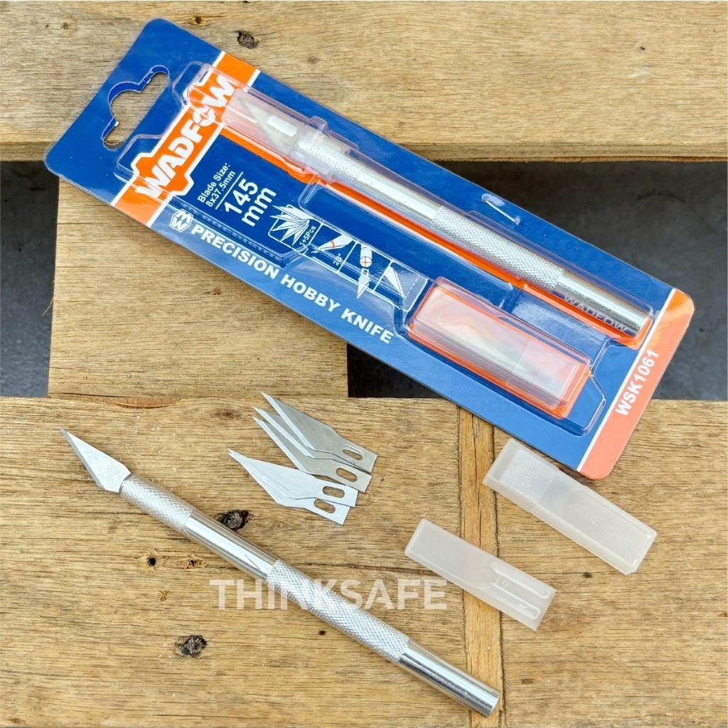 Dao cắt thủ công 140mm Wadfow WSK1061 lưỡi dao dài 37.5mm rộng 8mm kèm 5 lưỡi SK5 thân hợp kim nhôm