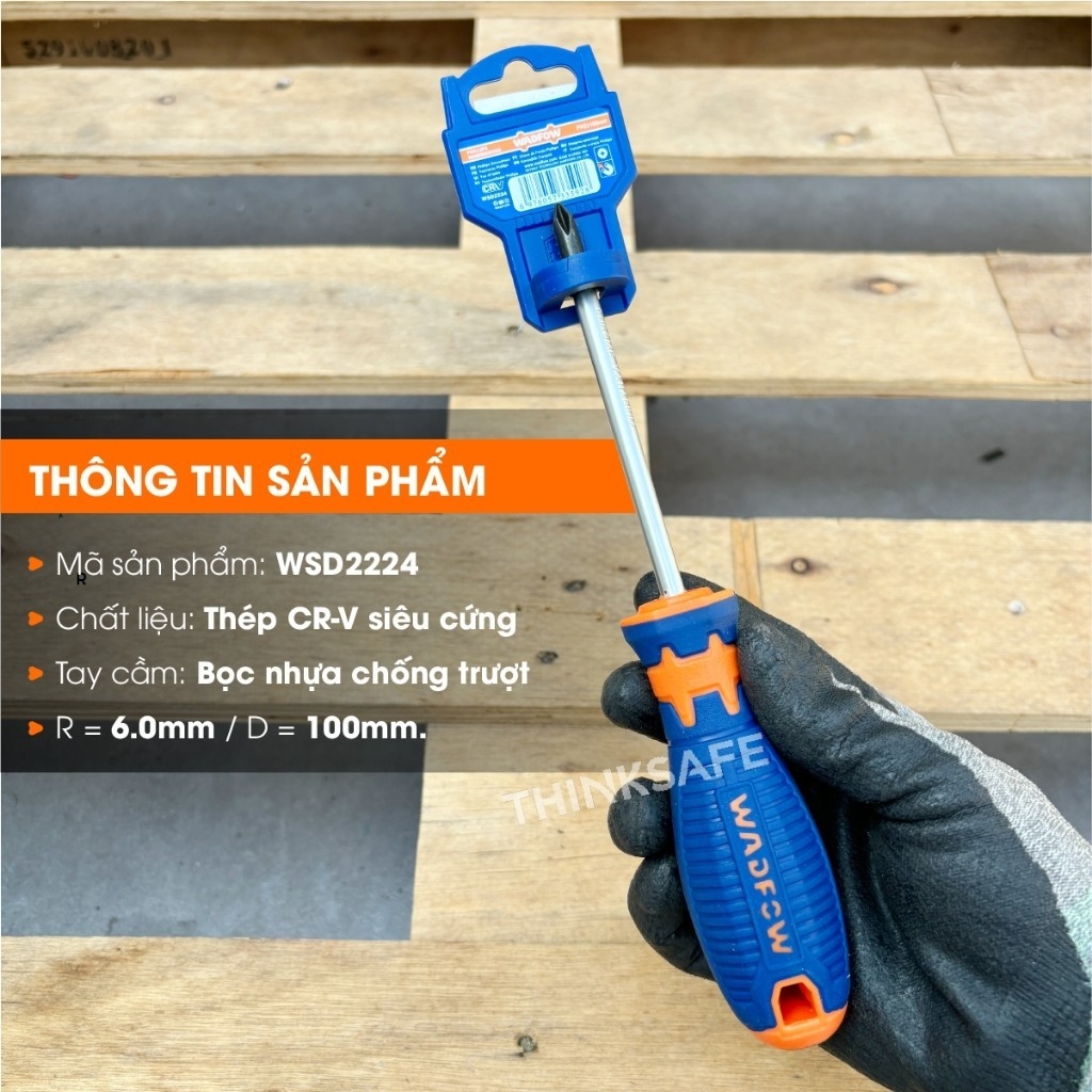 Tua vít bake PH2 Wadfow WSD2224 dài 100mm thân tròn đường kính 6mm đầu nam châm tay cầm thoải mái