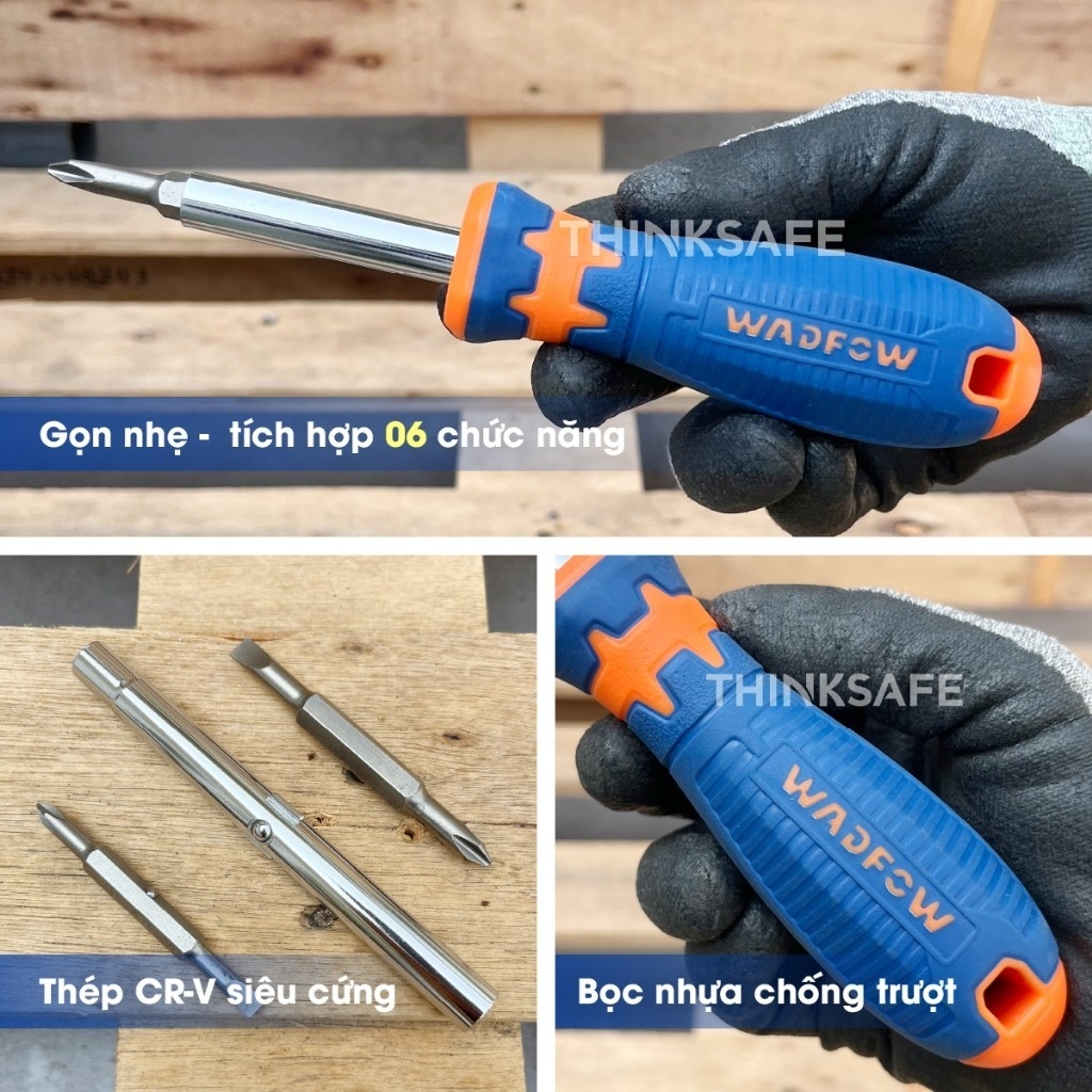 Bộ tua vít dẹp bake lục giác 6 trong 1 WADFOW WSS5506 6 chức năng trong 1 đầu vít chính hãng