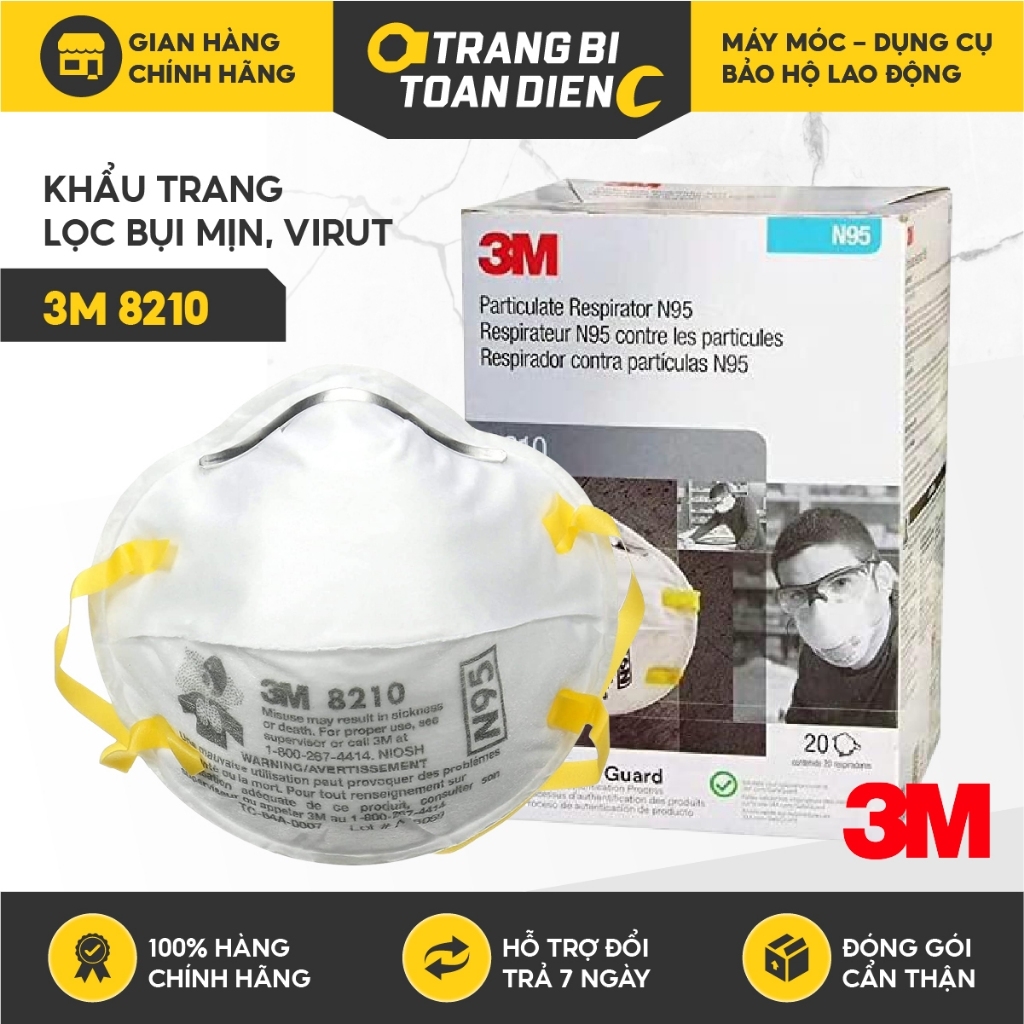 Khẩu trang 3M 8210 dây qua gáy dùng trong y tế kháng khuẩn, chống giọt bắn dùng cho bác sĩ - Trang bị toàn diện