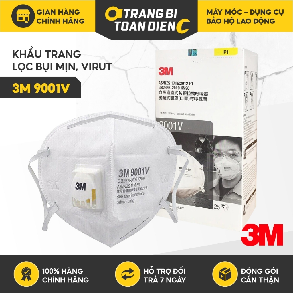 Khẩu trang có van 3M 9001 9001V 3D kháng khuẩn chống bụi mịn phòng dịch dùng trong y tế - Trang bị toàn diện