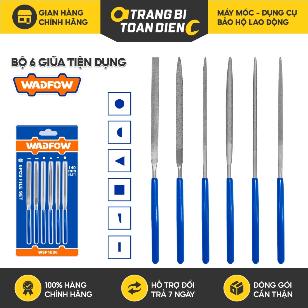 Bộ 6 giũa tiện dụng Wadfow WSF1606 kích thước 140mm giũa sắt đa năng gồm giũa phẳng tròn bán nguyệt vuông tam giác dẹp