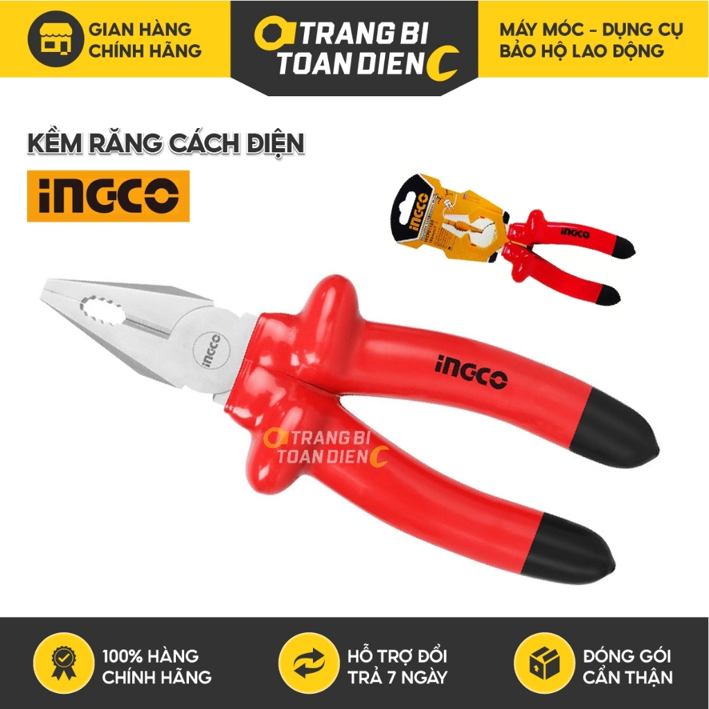 Kìm răng cách điện INGCO HICP01180 7 inch 8 inch, Tay cầm bọc nhựa chuyên dụng, cách điện 1000V - Trang bị toàn diện