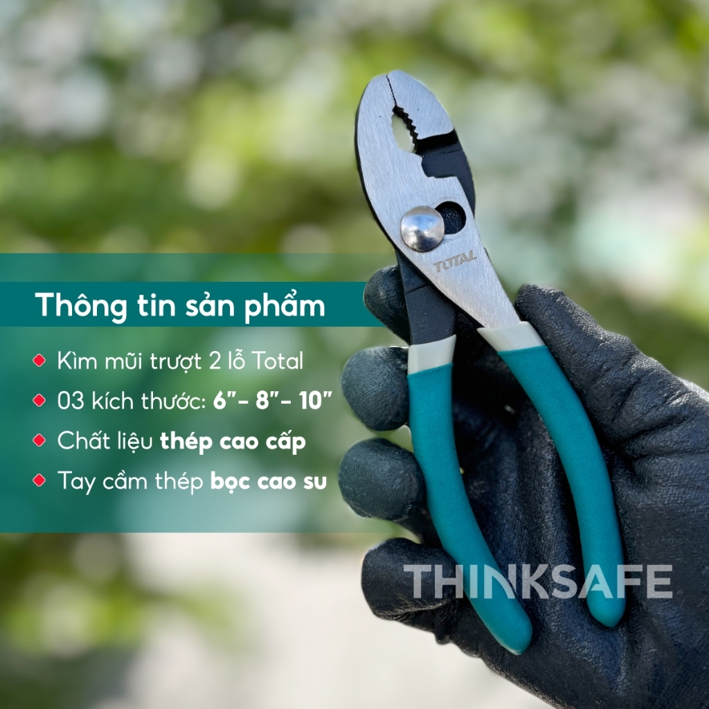 Kìm mũi trượt Total THT118062, THT118082, THT118102, Kích thước 6 inch- 10 inch, Kìm 2 lỗ đen bóng - Trang bị toàn diện