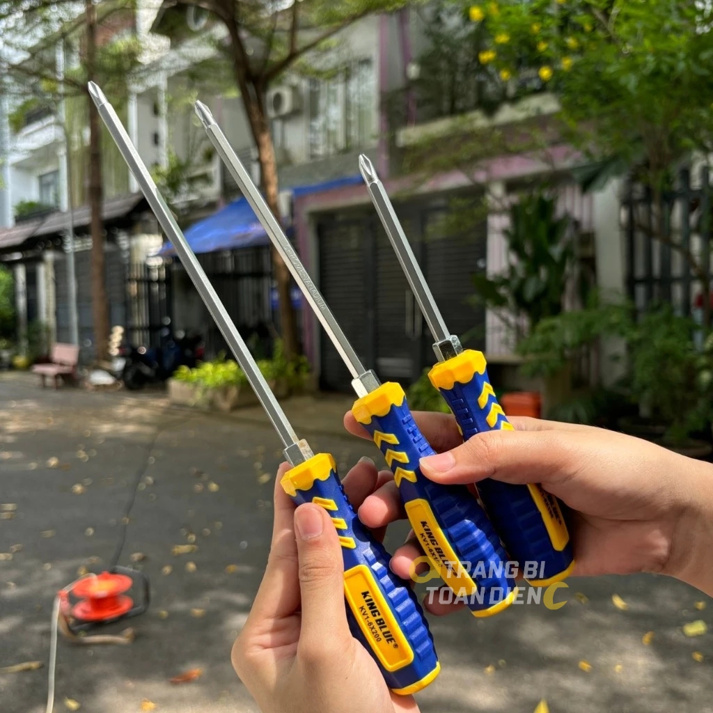Tua vít 2 đầu PH2 KingBlue KV1 kích thước 6x100/ 6x150/ 6x200 mm, thép CRV, tuốc nơ vít đa năng 2 đầu dẹp và bake