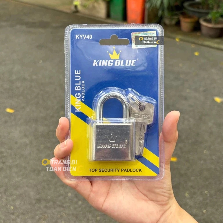 Ổ khóa KingBlue KYV40 kích thước 40mm, chất liệu cùm thép ruột đồng chất lượng, bảo vệ tài sản khóa cửa, kho xưởng