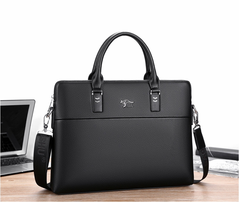 Cặp da công sở đựng Laptop Saqidaishu da vân kèm 2 ngăn kép