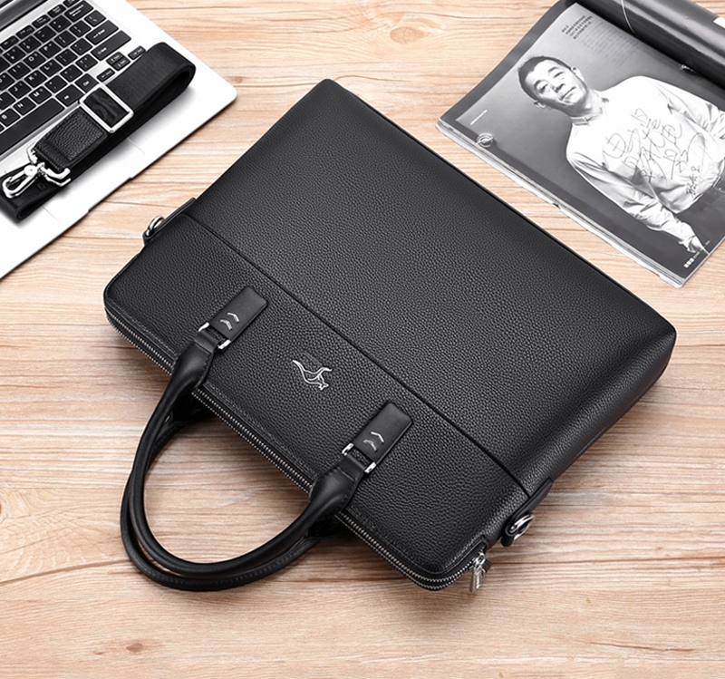 Cặp da công sở đựng Laptop Saqidaishu da vân kèm 2 ngăn kép