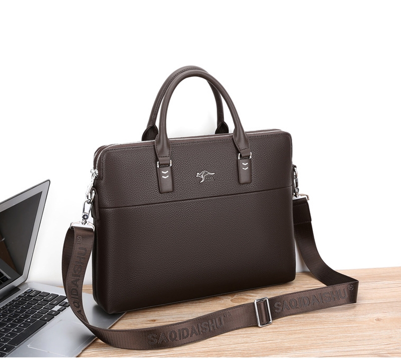 Cặp da công sở đựng Laptop Saqidaishu da vân kèm 2 ngăn kép