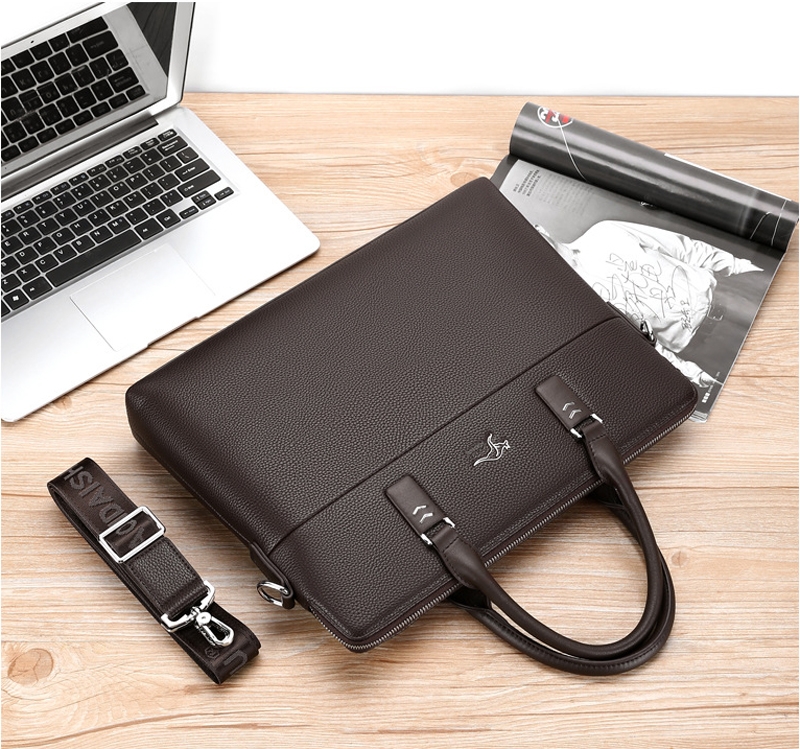 Cặp da công sở đựng Laptop Saqidaishu da vân kèm 2 ngăn kép